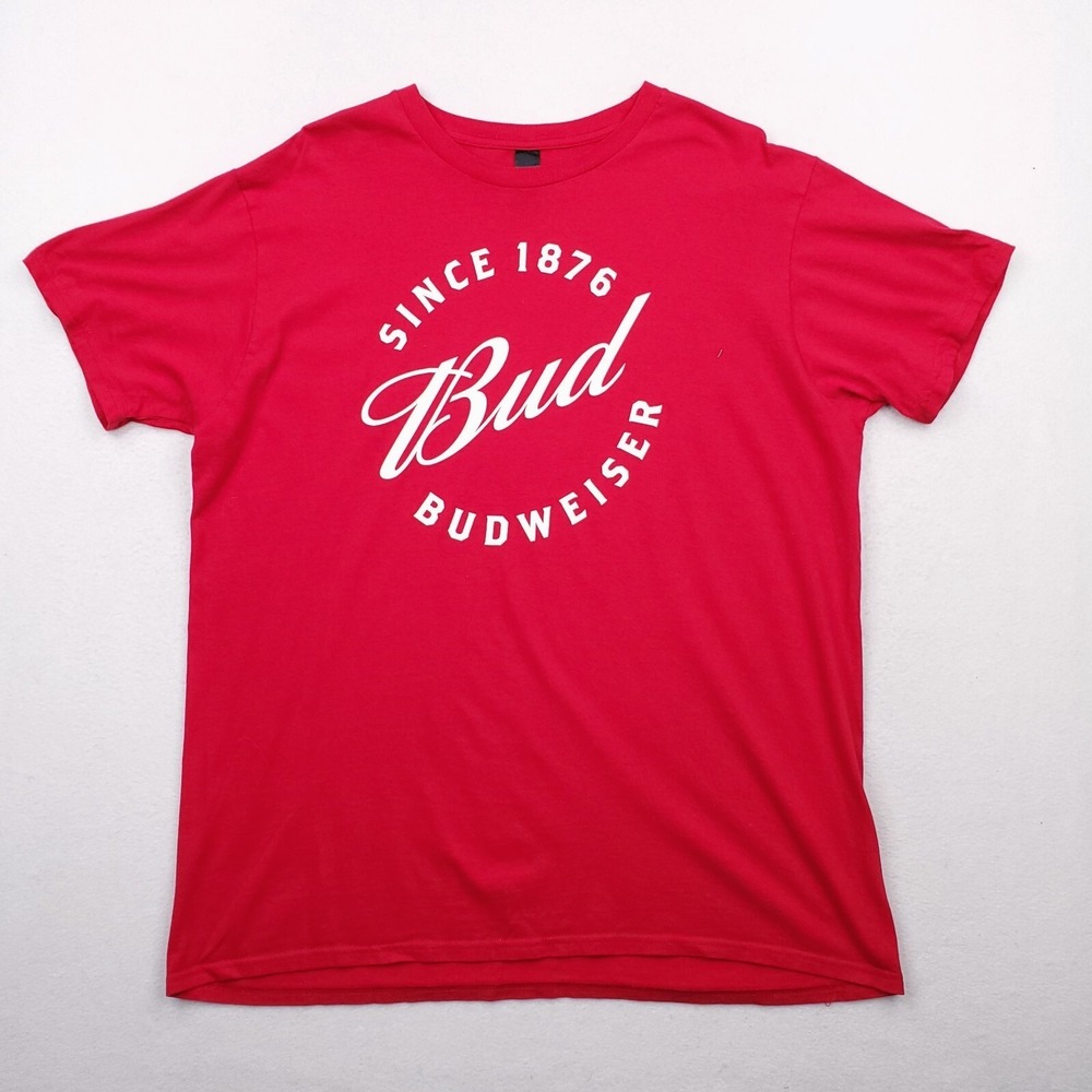 Budweiser Shirt Mens Extra Large Red Bud Beer Graphic Novelty Tee Short Sleeve